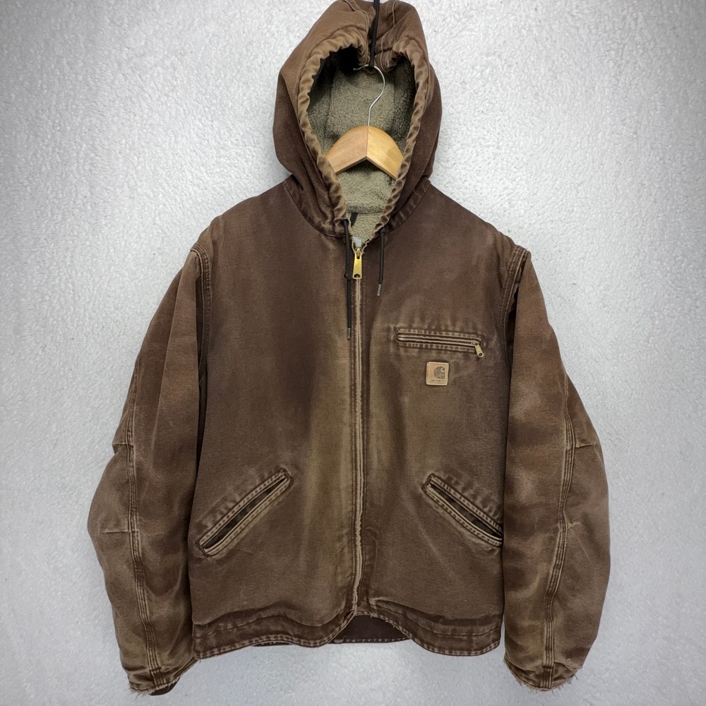 Carhartt Sierra Jacket Sherpa Lined Mens Medium J141 DKB Dark Brown Faded